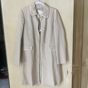 ‘S Max Mara Women's Cotton Beige Coat with Cream Trim